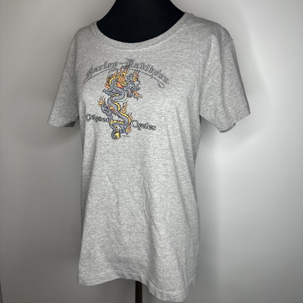 VTG Harley Davidson Medium Gray Dragon Graphic T Shirt Daytona Beach FL USA Y2K